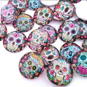 12 Sugar Skull Glass Cabonchons - 25mm
